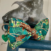 Club Tropicana Teal Velvet Dog Collar With Detachable Bow Tie | Scrufts